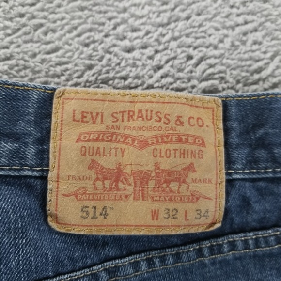 Levis 514 Jeans Mens 32x34 Blue Regular Straight Mid Rise Dark Wash Faded - Picture 3 of 9